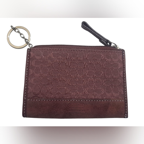 Coach Patterned Keychain Card Wallet In Plum - Picture 1 of 12